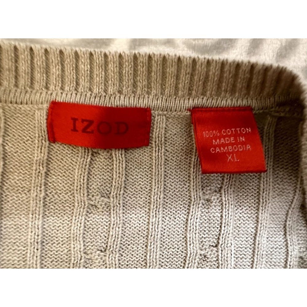 Izod 100% Cotton Beige V-Neck Cable Knit Sweater, NWT, Mens XL, $65 Retail - Picture 8 of 14